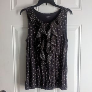 Dark grey ruffled front sleeveless loft top